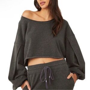 FP Movement by Free People Inspire off shoulder Cropped oversized Sweatshirt xs